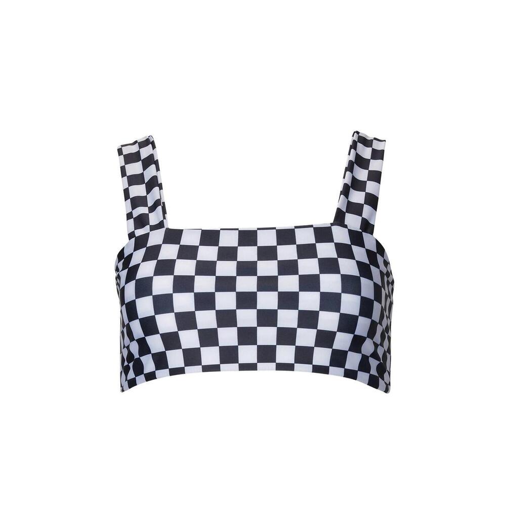 NEW SALT GYPSY luna crop swim top in black/white checked